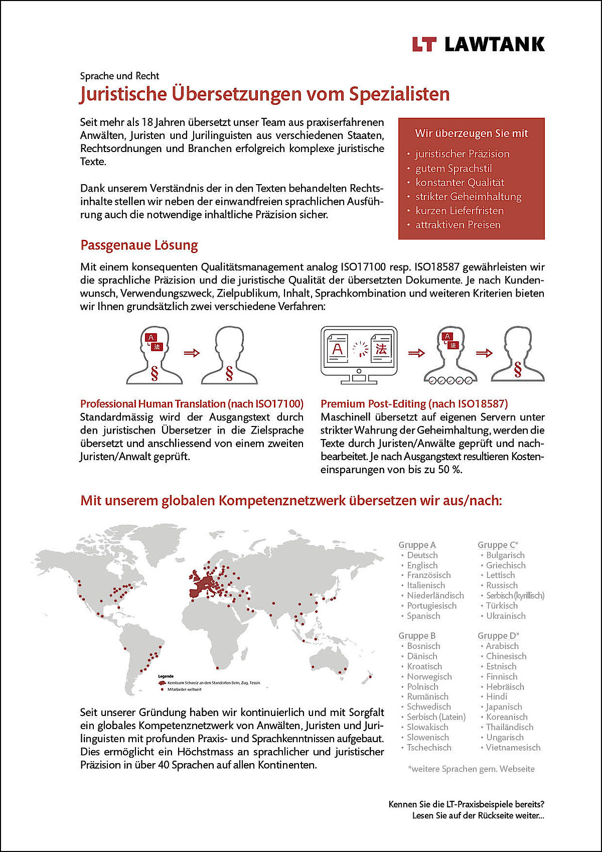 LT Lawtank - Juristische Übersetzungen - juristische Präzision, guter Sprachstil, konstante Qualität, strikte Geheimhaltung, kurze Lieferfristen, attraktive Preise