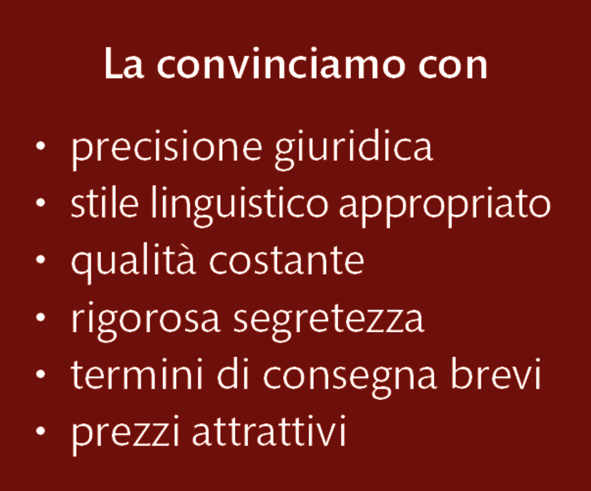 LT Lawtank - Traduzioni giuridiche - precisione giuridica, stile linguistico appropriato, qualità costante, rigorosa segretezza, termini di consegna brevi, prezzi attrattivi